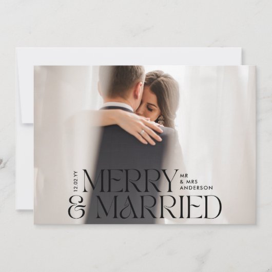 Vrolijk & getrouwd Elegante foto modern botanisch Feestdagenkaart (Voorkant)