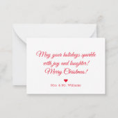 vrolijk & getrouwd, pasgetrouwden foto rood script notitiekaartje (Achterkant)