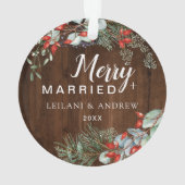 Vrolijk getrouwd rustiek hout bessen blad ornament (achterkant)