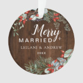 Vrolijk getrouwd rustiek hout bessen blad ornament (voorkant)