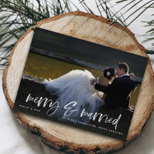 Vrolijk getrouwd wit script foto QR code vakantie Briefkaart