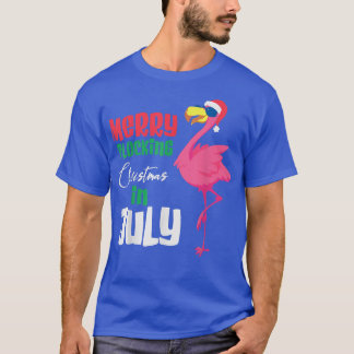 Vrolijk gevuurde kerst in juli, wollen flamingo t-shirt
