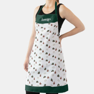 Vrolijk gezellig huisje Kerst patroon monogram naa Schort