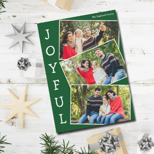 Vrolijk groen 3 familie foto collage Kerstmis Feestdagenkaart