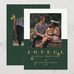 Vrolijk Groen & Goud Twee Foto Kerstkaarten Feestdagenkaart