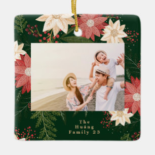 Vrolijk Groen Kerstmis Foto Botanisch lijst Keramisch Ornament