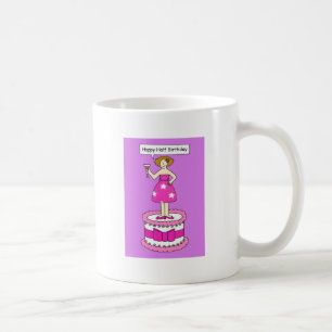 Vrolijk halve verjaardag, dame op een Cake. Koffiemok
