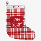 Vrolijk & helder | Achternaam | Red Plaid Kleine Kerstsok (Voorkant)