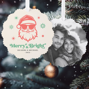 Vrolijk Helder cool Santa in zonnebril retro sterr Ornament Kaart