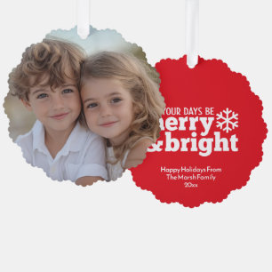 Vrolijk & Helder Eenvoudig Rood Wit - Kerstfoto Ornament Kaart