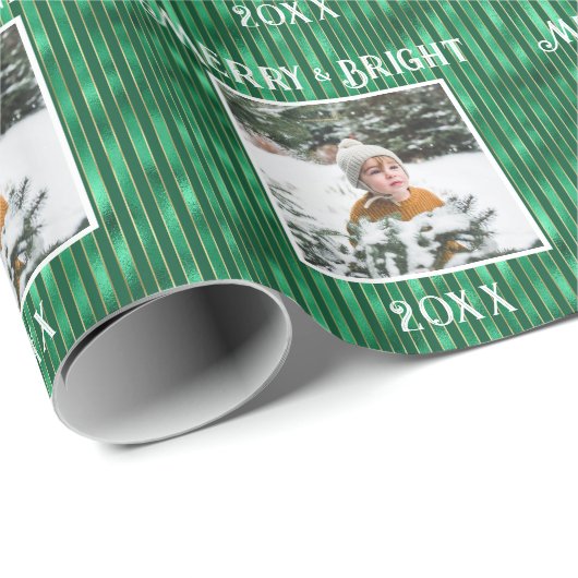 Vrolijk & Helder Foto Groen Metallic Streep Cadeaupapier (Rol Hoek)