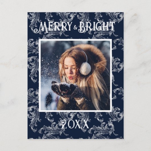 Vrolijk & Helder Foto Navy Blue Vakantie Feestdagenkaart (Voorkant)