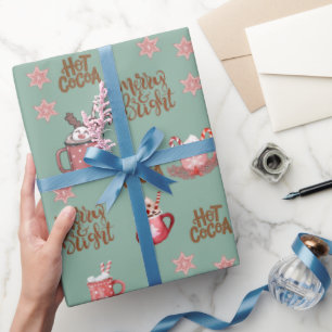 Vrolijk & Helder & hete cacao salie groen Kerstmis Cadeaupapier