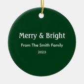 Vrolijk & Helder Kerstmis Custom Name Hunter Groen Keramisch Ornament (Voorkant)