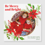 Vrolijk & Helder Kerstmis Poinsettia Foto Magneet (Voorkant)