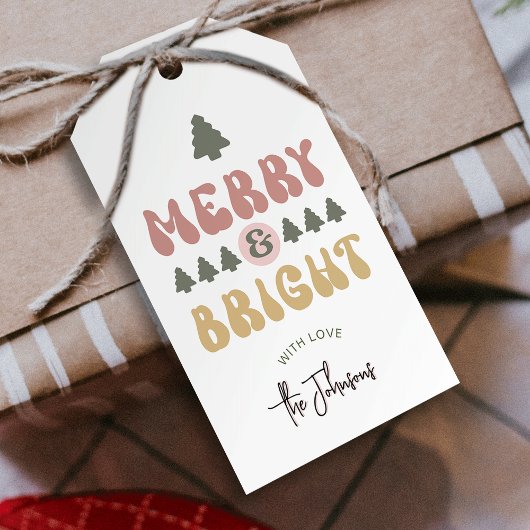 Vrolijk & Helder Kleurrijk Retro Groovy Kerstmis Cadeaulabel