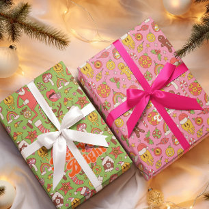 Vrolijk & Helder Kleurrijk Retro Kerstfeest Inpakpapier Vel