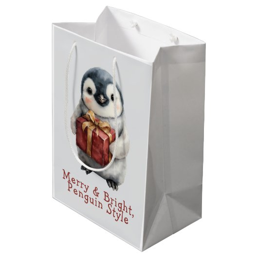 Vrolijk & Helder Pinguïn Kerstmis Medium Cadeauzakje (Achterkant Gekanteld)