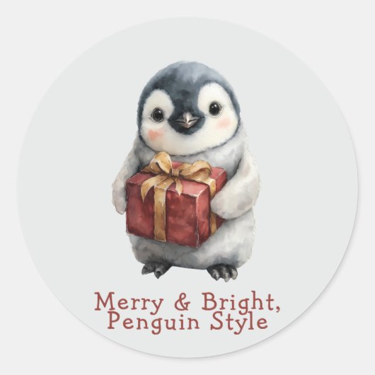 Vrolijk & Helder Pinguïn Kerstmis Ronde Sticker (Voorkant)