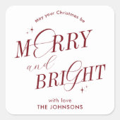 Vrolijk & Helder Rood Elegant Script Modern Kerstm Vierkante Sticker (Voorkant)