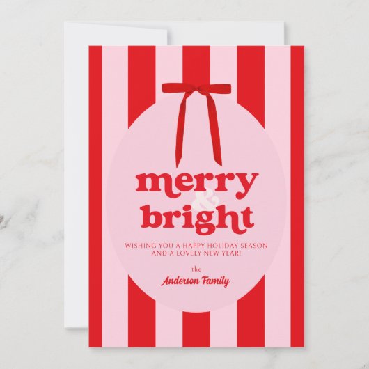 Vrolijk & helder rood roze strepen feestdagenkaart (Voorkant)