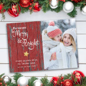 Vrolijk helder rustiek rood hout script aangepaste feestdagenkaart