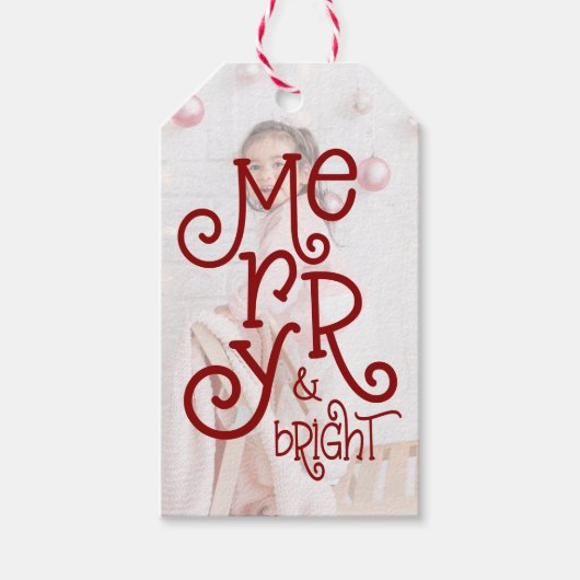 Vrolijk heldere foto overlay bessen rode kerst cadeaulabel (Voorkant)