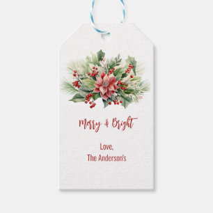 Vrolijk heldere poinsettia bessen kerstvakantie cadeaulabel