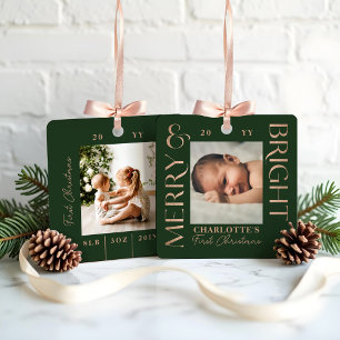 Vrolijk & Heldergroen Baby Eerste Kerstfoto's Metalen Ornament