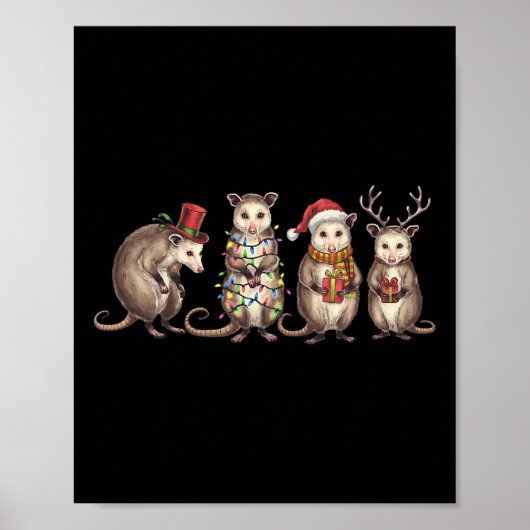 Vrolijk Hissmas Opossum Kerstman Hoed Xmas Lig Poster (Voorkant)