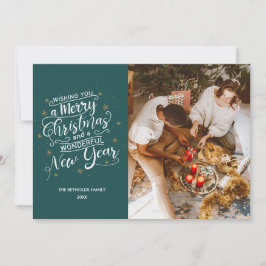 Vrolijk Kerst Blauwgroen Familie Foto Vakantie Kaa Feestdagenkaart