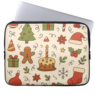 Vrolijk Kerst Doodle Patroon Laptop Sleeve