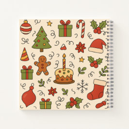 Vrolijk Kerst Doodle Patroon Notitieboek