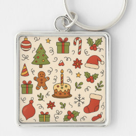 Vrolijk Kerst Doodle Patroon Sleutelhanger