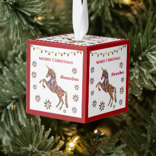 Vrolijk Kerst Eenhoorn Magisch Personaliseren Kubus Ornament