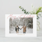 Vrolijk Kerst Fancy Script Foto Vakantie Kaart (Staand voorkant)