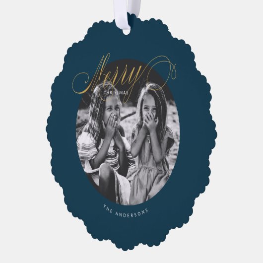 Vrolijk Kerst Fancy Script Modern Ornament Kaart (Links)