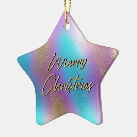 Vrolijk Kerst Iriserende Regenboog Glam Keramisch Ornament (Links)