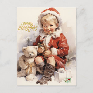 Vrolijk Kerst Kind met Teddy Bear Feestdagenkaart