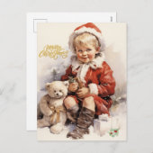 Vrolijk Kerst Kind met Teddy Bear Feestdagenkaart (Voorkant / Achterkant)