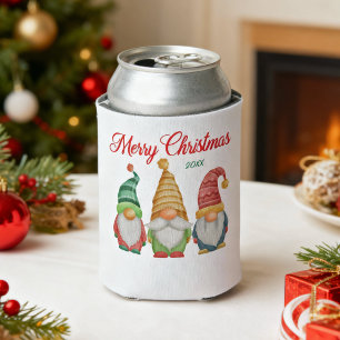 Vrolijk Kerst Kleurrijke Waterverf Tuin Gnomen Blikjeskoeler
