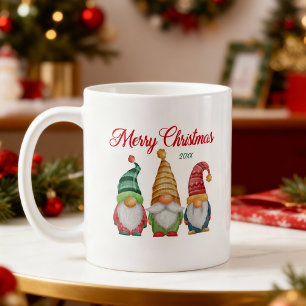 Vrolijk Kerst Kleurrijke Waterverf Tuin Gnomen Koffiemok