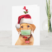 Vrolijk kerst Labrador-puppy in gezichtsmasker en  Feestdagen Kaart (Voorkant)