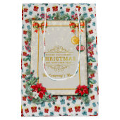 Vrolijk Kerst & Nieuwjaar cadeau achtergrond patro Medium Cadeauzakje (Achterkant)