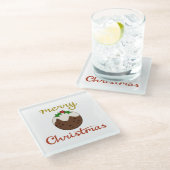 Vrolijk Kerst + Pudding ontwerp Glazen Onderzetter (Schuin)