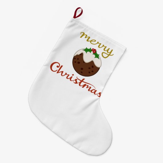 Vrolijk Kerst + Pudding ontwerp Grote Kerstsok (Voorkant (Hangend))