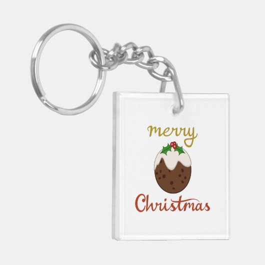 Vrolijk Kerst + Pudding ontwerp Sleutelhanger (Voorkant Links)