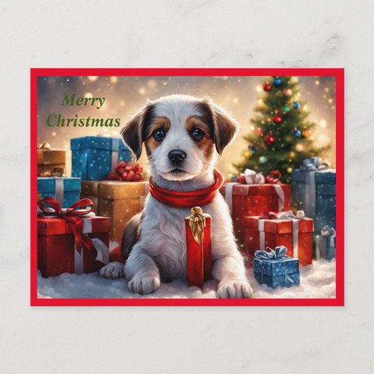 Vrolijk Kerst Puppy Vakantie Briefkaart (Voorkant)