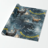 Vrolijk Kerst Rendier Wrapping Papier (Uitgerold)