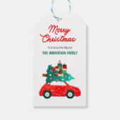 Vrolijk Kerst rode auto cadeau label Cadeaulabel (Voorkant)